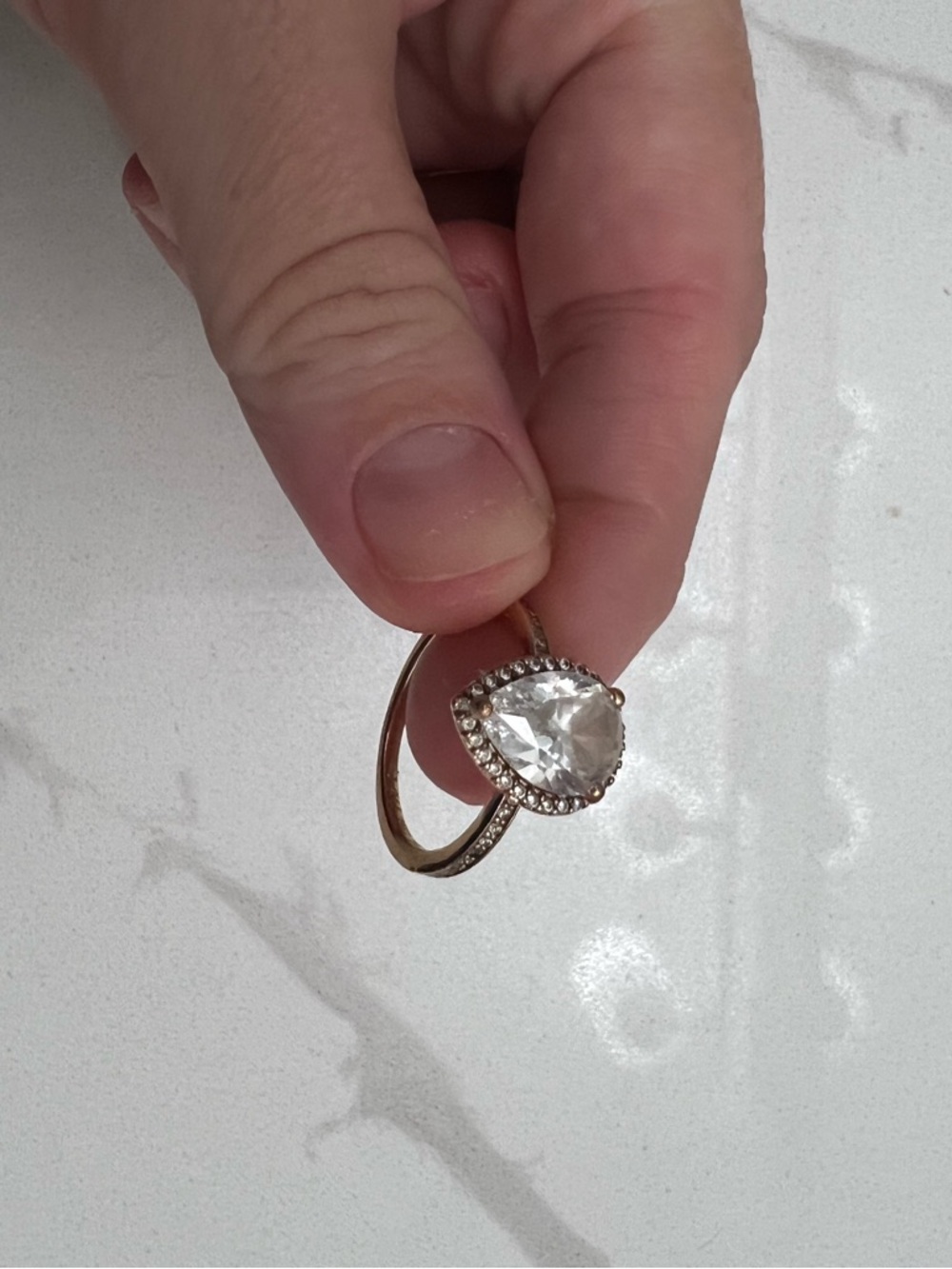 Pandora Rose Gold Teardrop Halo Ring with Clear Stone Size 7.5 - Picture 6 of 13